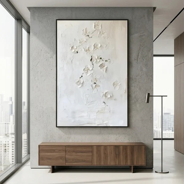 White Textured Floral Wall Art – 4
