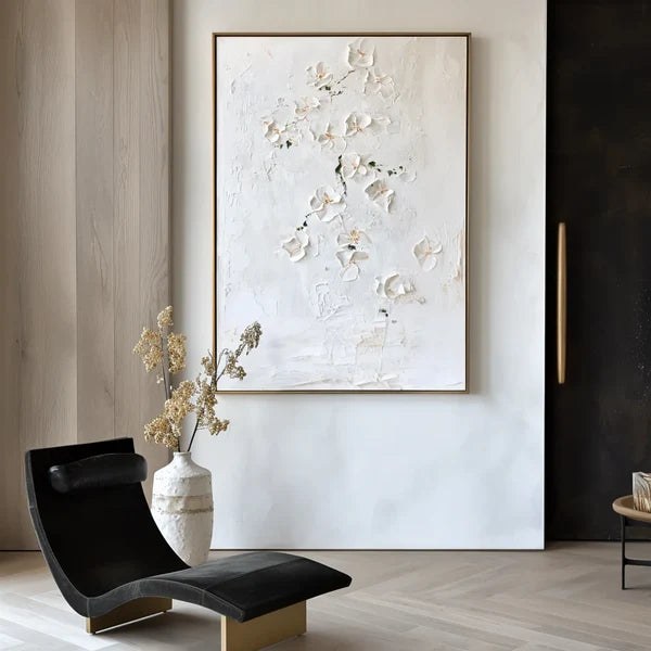 White Textured Floral Wall Art – 5