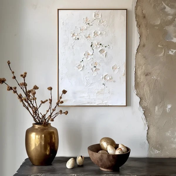 White Textured Floral Wall Art – 6