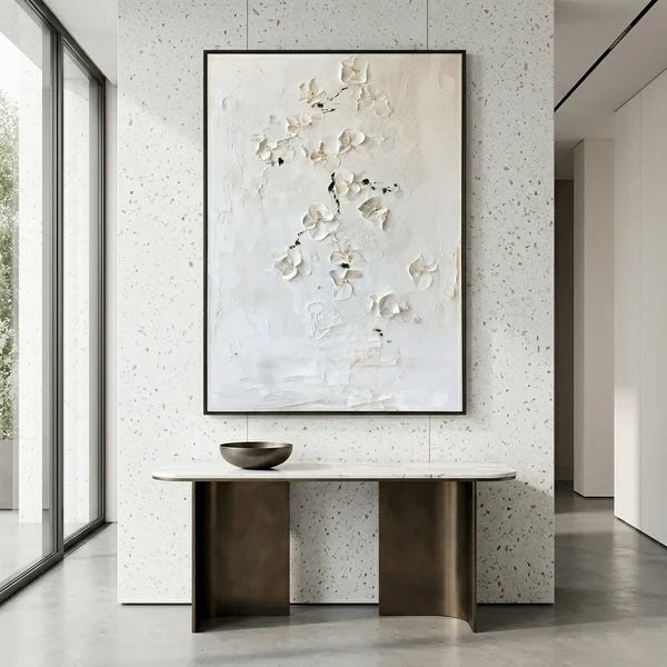 White Textured Floral Wall Art – 7