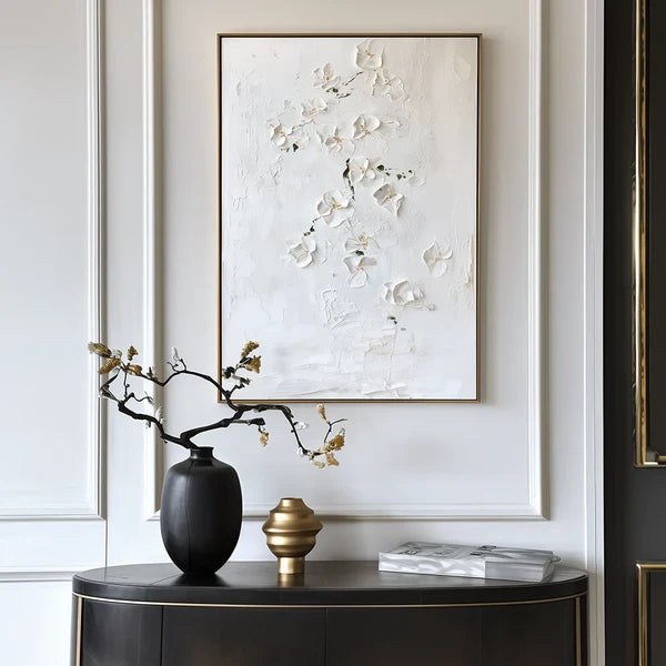 White Textured Floral Wall Art – 8