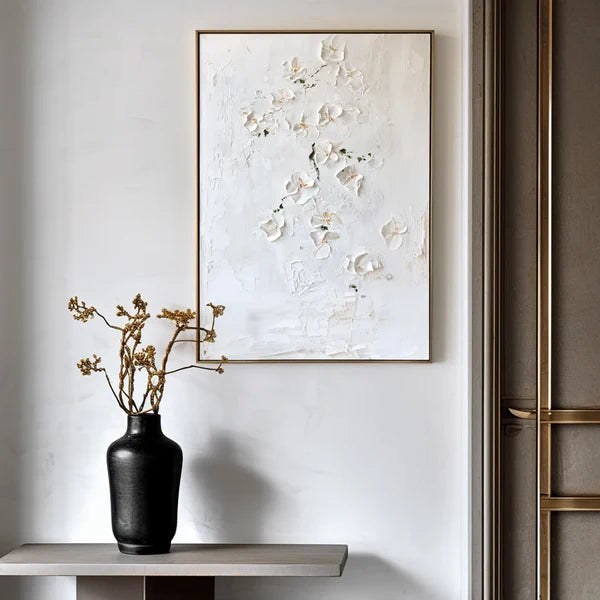 White Textured Floral Wall Art – 9