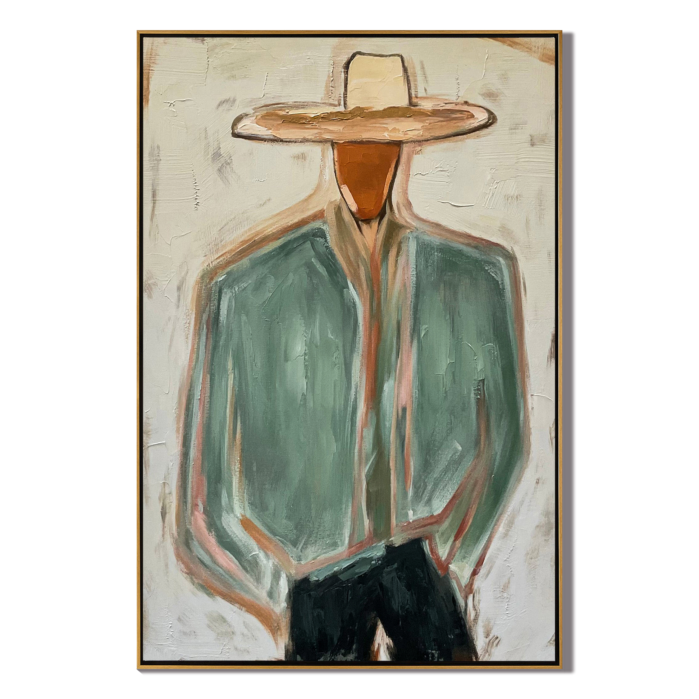 The Wanderer's Soul - Modern Sage Green Cowboy Figurative Painting – 2