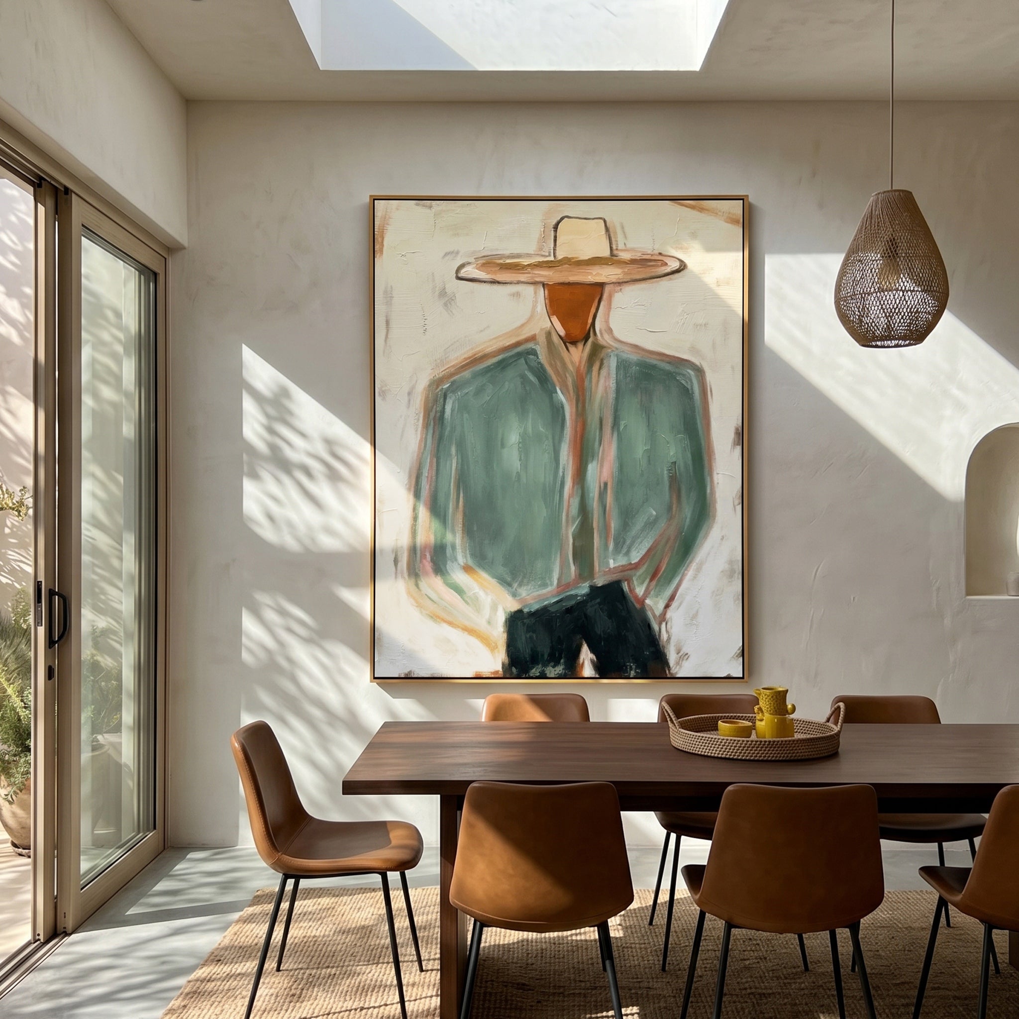 The Wanderer's Soul - Modern Sage Green Cowboy Figurative Painting – 5