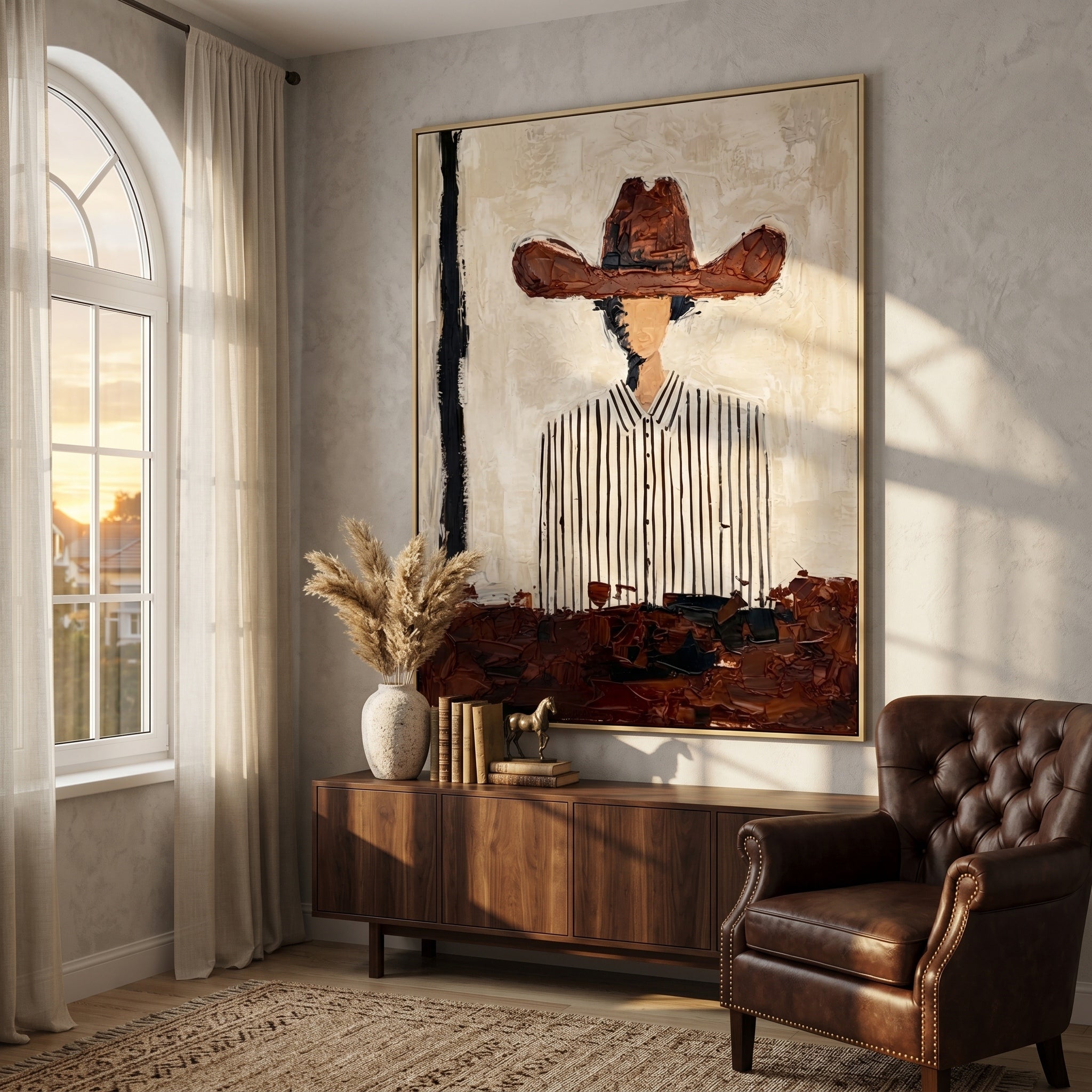 The Texan Frontier - Heavy Impasto Cowboy Stripe Painting
