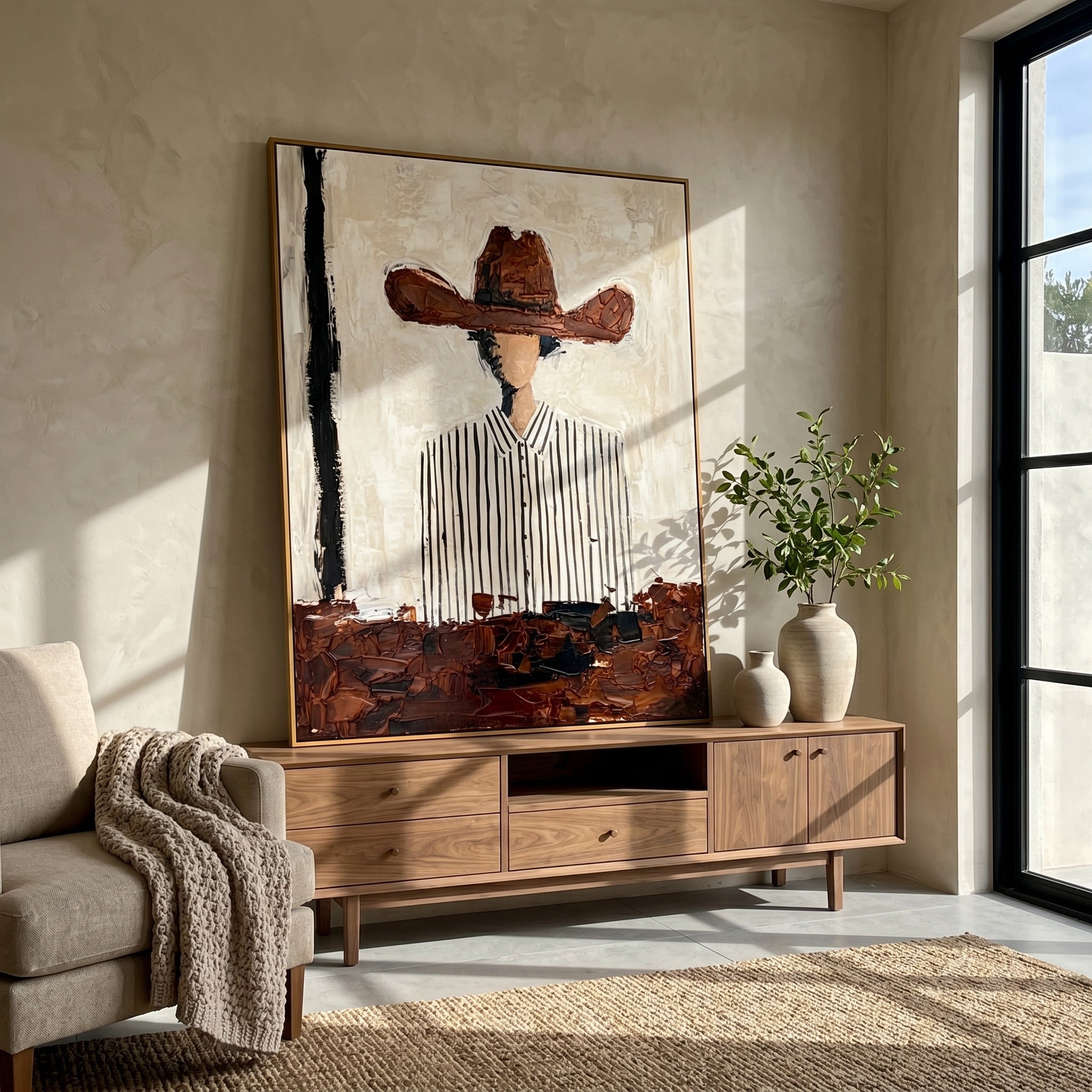 The Texan Frontier - Heavy Impasto Cowboy Stripe Painting – 4