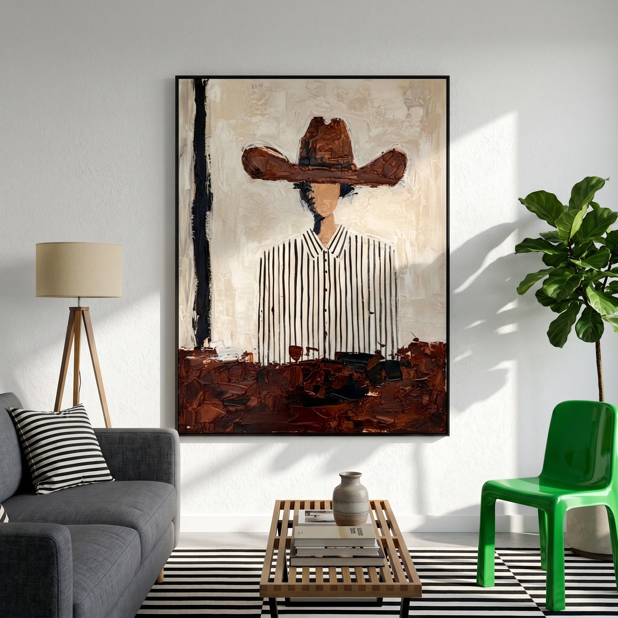 The Texan Frontier - Heavy Impasto Cowboy Stripe Painting – 5
