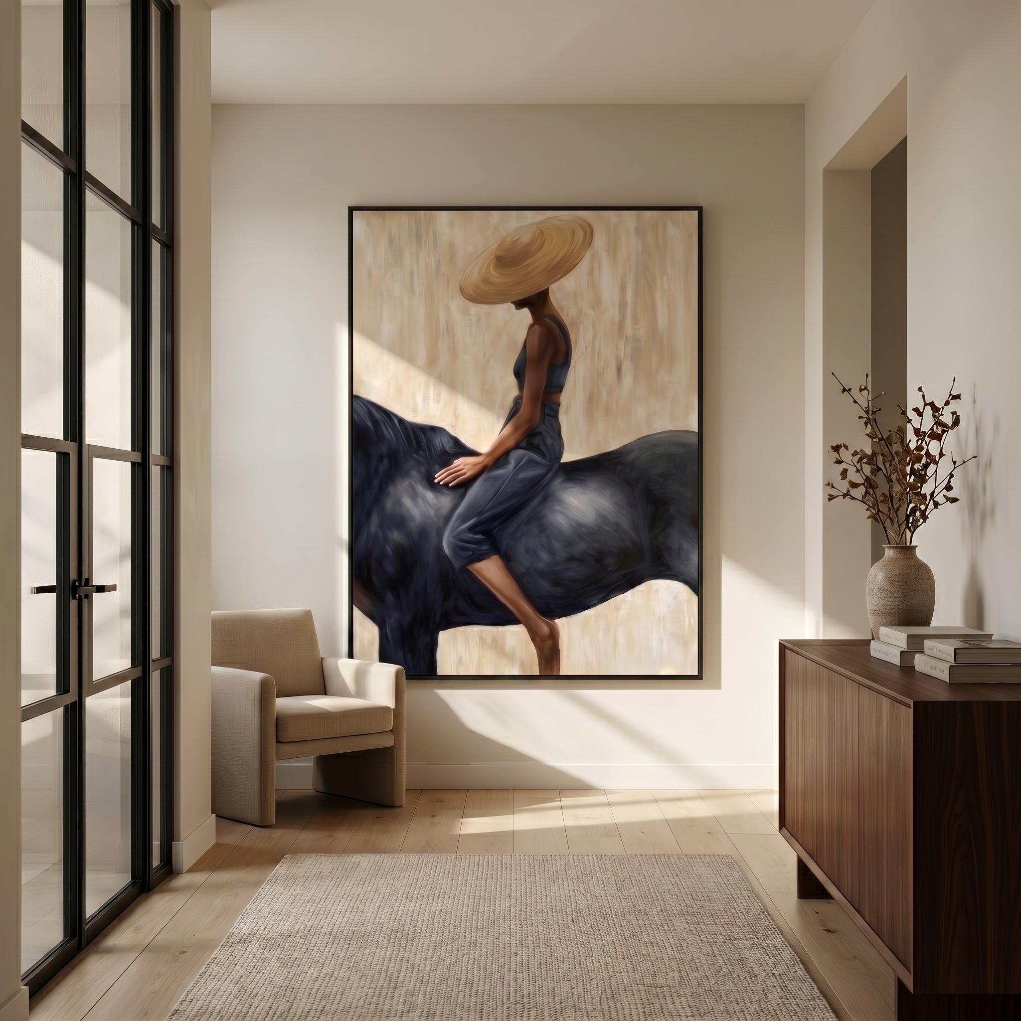Grace in the Wild - Modern Fashion Black Horse & Woman Painting – 3