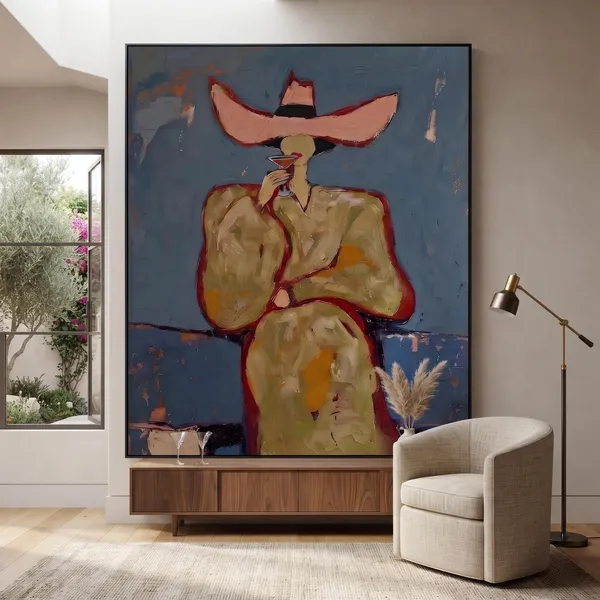Pink cowboy hat woman drinking cocktail
