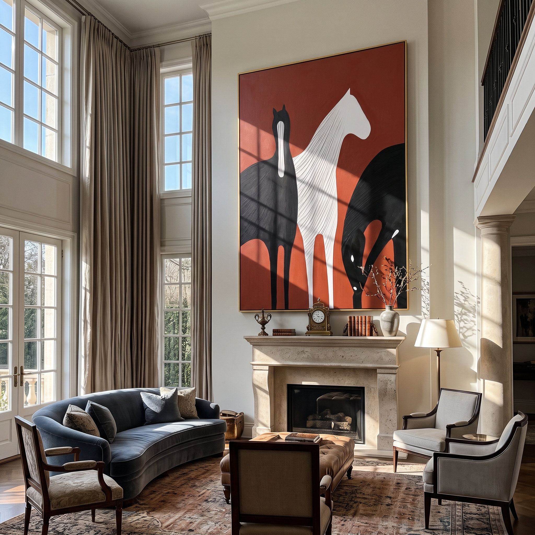 Crimson Equus - Vintage Americana Abstract Horse Trio Painting