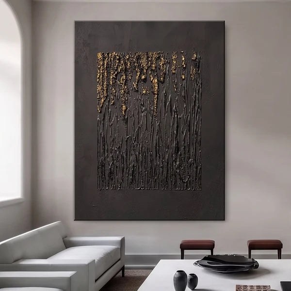 Black Gold Textured Abstract Wall Art