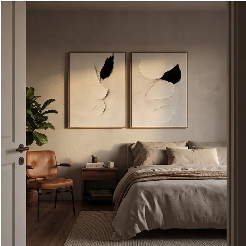Black & White Sculptural Diptych Wall Art – 3