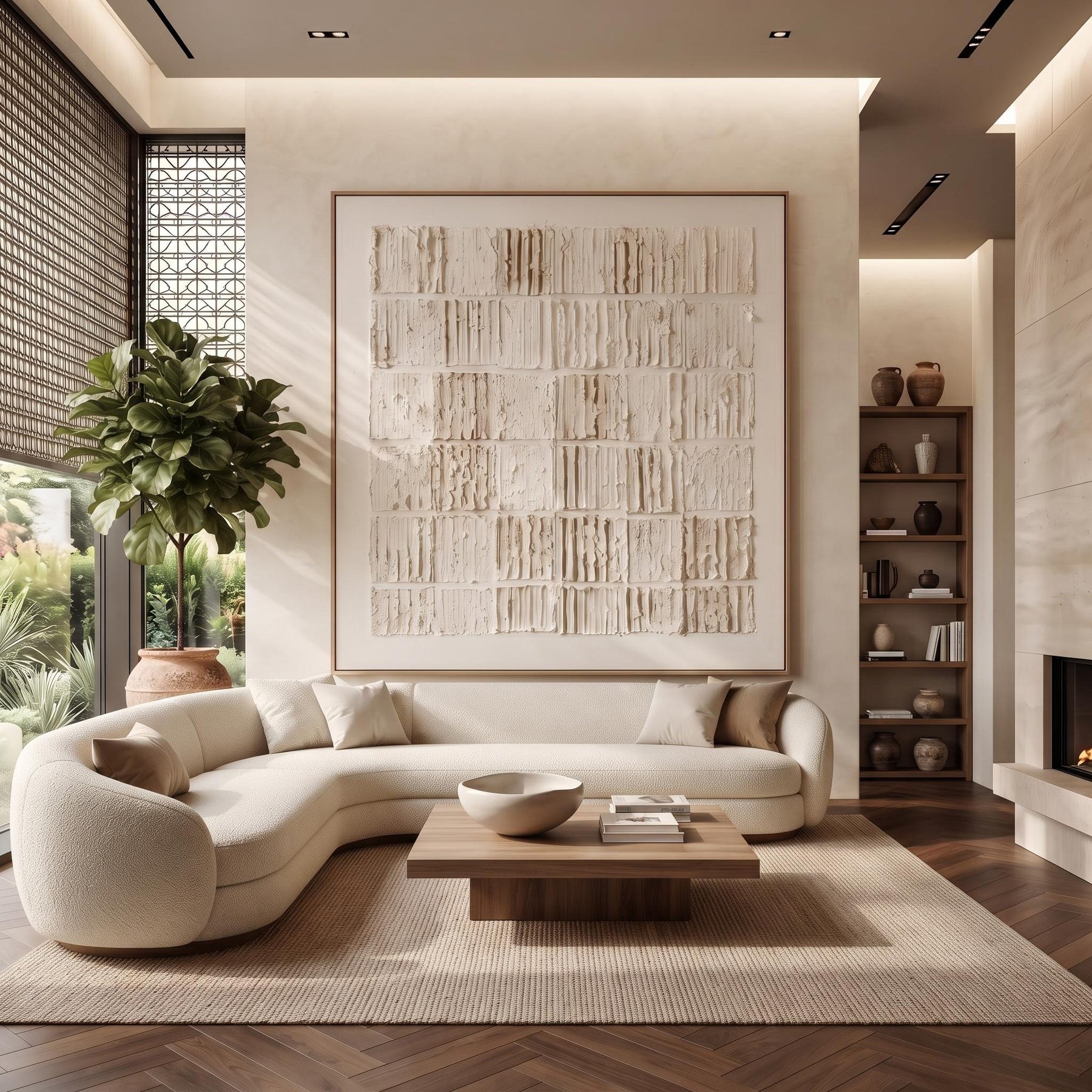 Cream Block Relief Abstract Wall Art