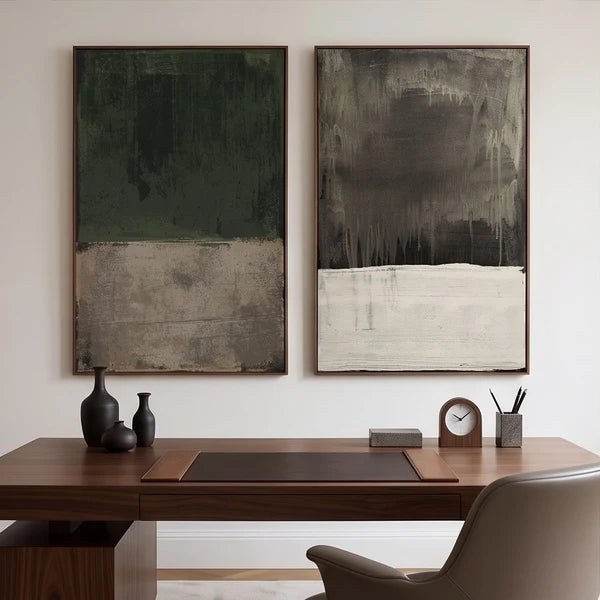 Dark Neutral Abstract Diptych Wall Art