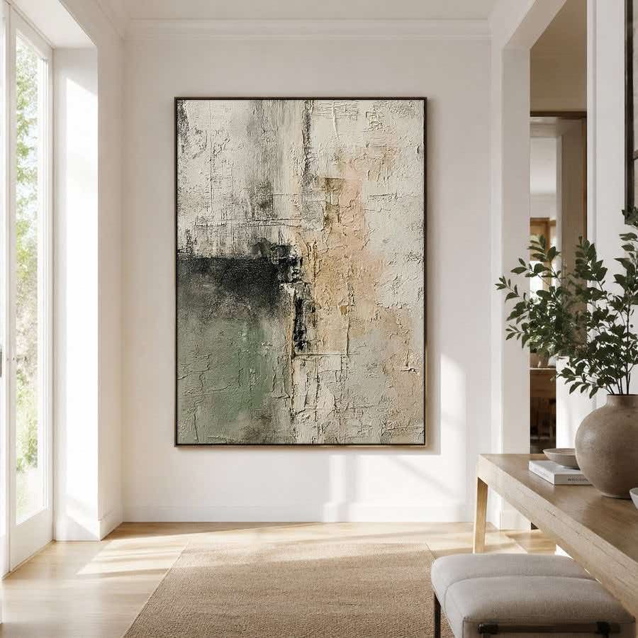 Sage Green Beige Textured Abstract Wall Painting