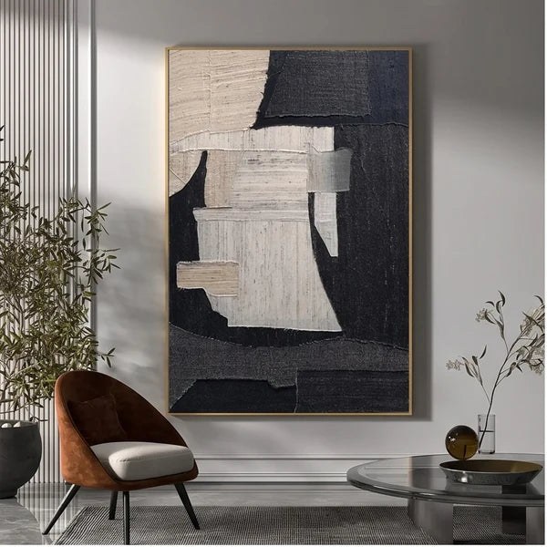 Textured Black & Neutral Abstract Wall Art